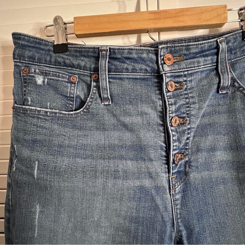 J. Crew Curvy Toothpick Expose Button Fly High Rise Raw Hem Denim Jeans Size: 32
